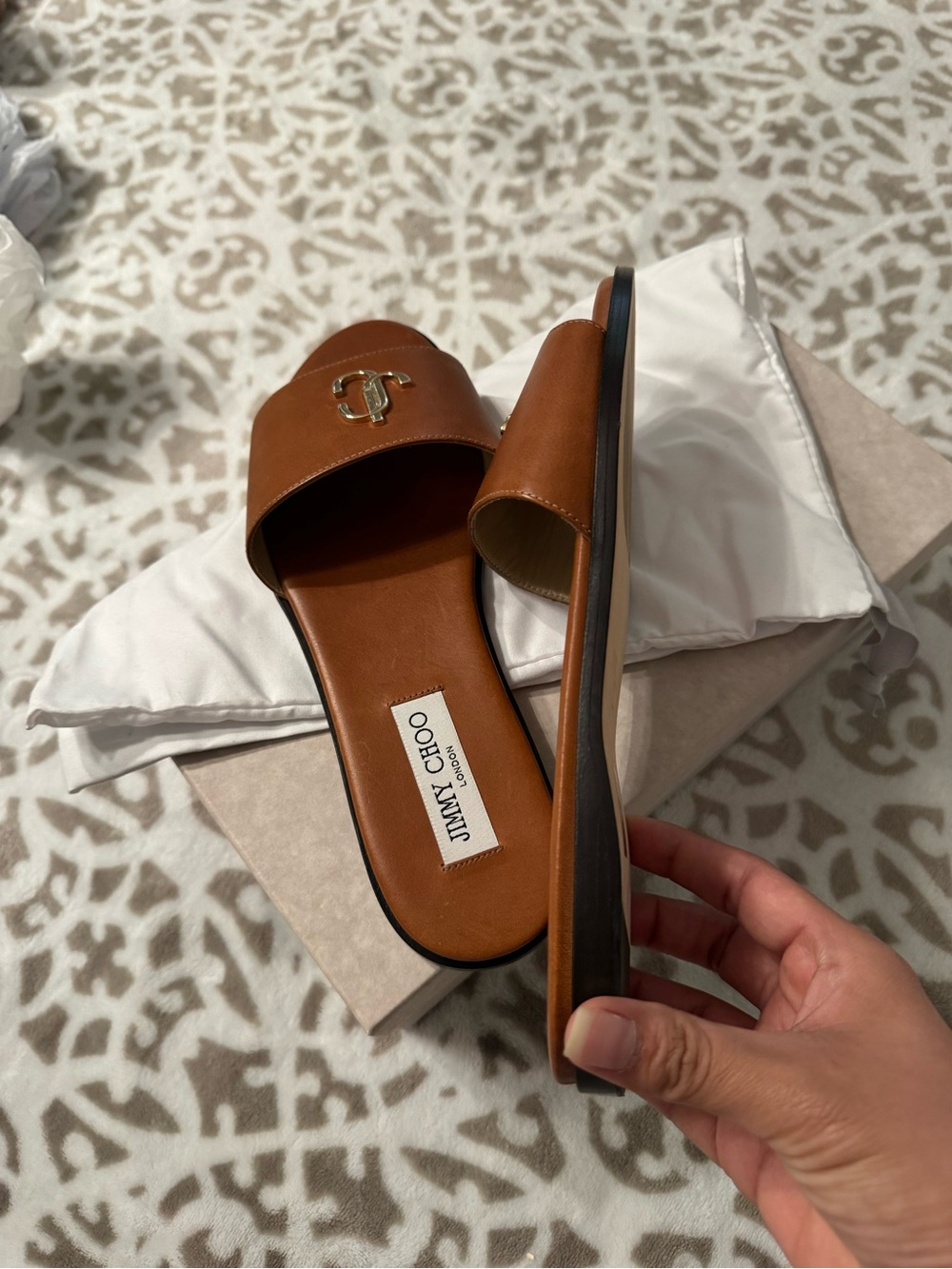 Jimmy Choo Brown Leather Slide Sandals with Gold JC Emblem 39 - Picture 6 of 7
